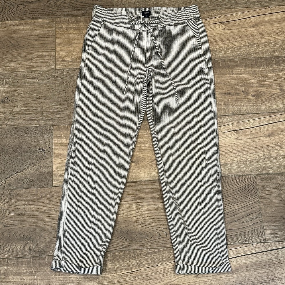 J.Crew Women's Pull On Striped Linen Blend Crop Pants Size 2‎ Preppy Coastal
